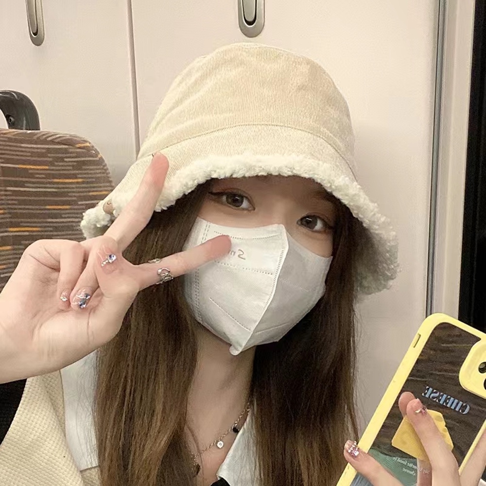 Mũ Bucket Nhung Dày Hai Mặt Phong Cách Thời Trang Thu Đông Hàn Quốc