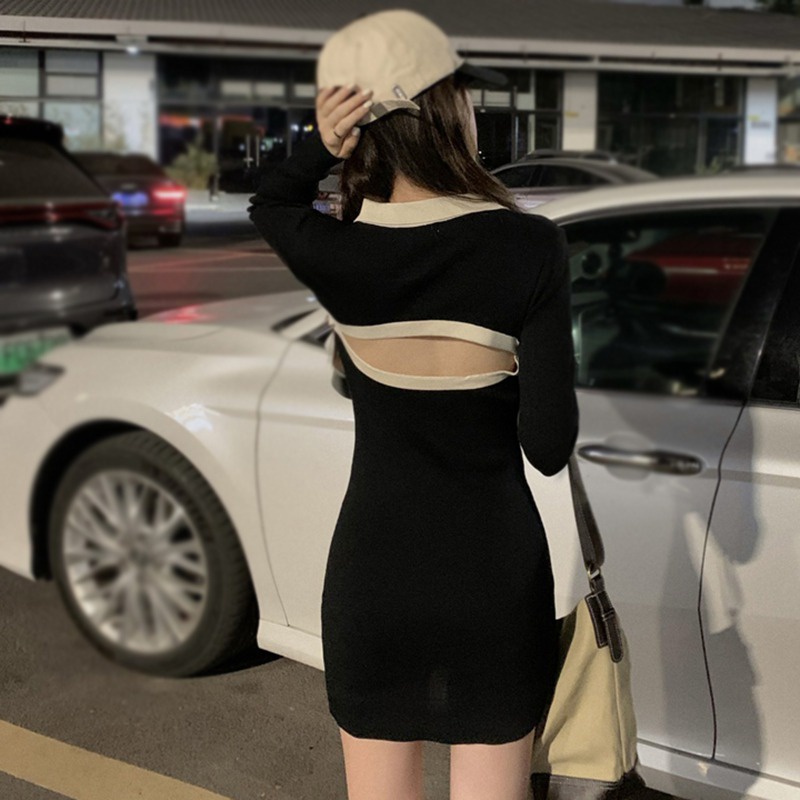 Đầm Mini Tay Dài Hở Lưng Form Ôm Phong Cách Quyến Rũ