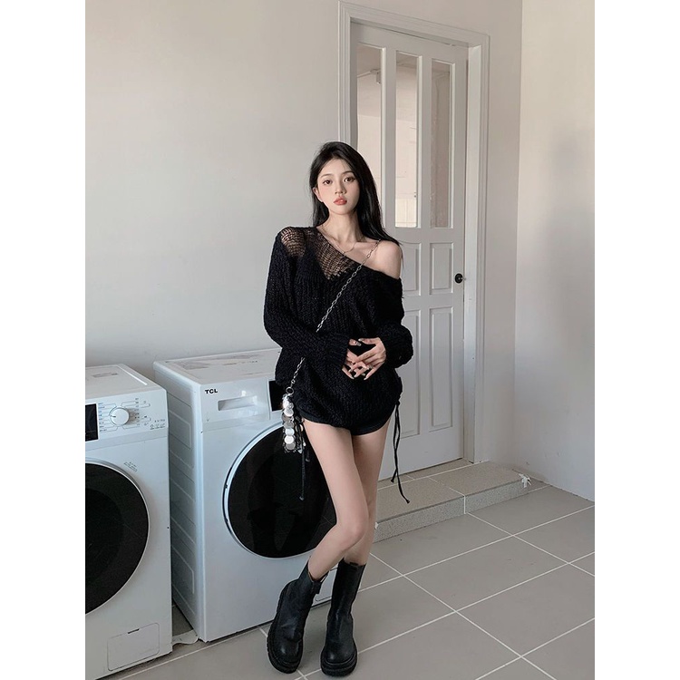 Áo cardigan len Áo Sweater Tay Dài Dáng Rộng Khoét Rỗng Phong Cách Hồng Kông Thời Trang Mùa Thu 2022 Mới