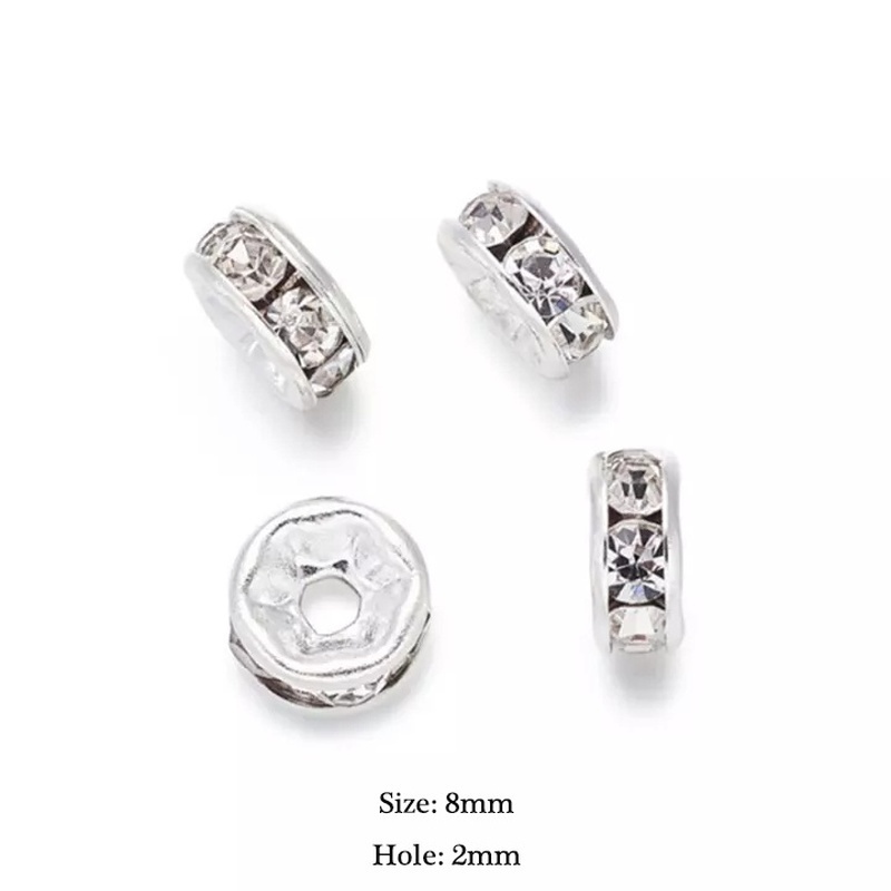 Bộ 50 Hạt Đá Pha Lê 8mm Màu Bạc Tự Nhiên Dùng Làm Trang Sức / Vòng Đeo Tay / Vòng cổ