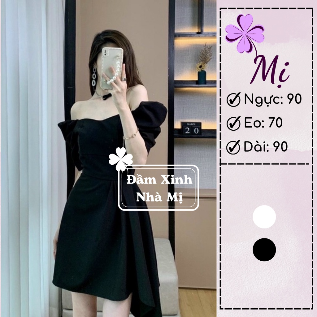 (HÌNH THẬT) Đầm Đi Tiệc Dáng Ngắn Tà Xéo Siêu Lạ Mắt , Đầm Cổ Vuông Nhúng Vai Mang Được Kiểu Trễ Vai