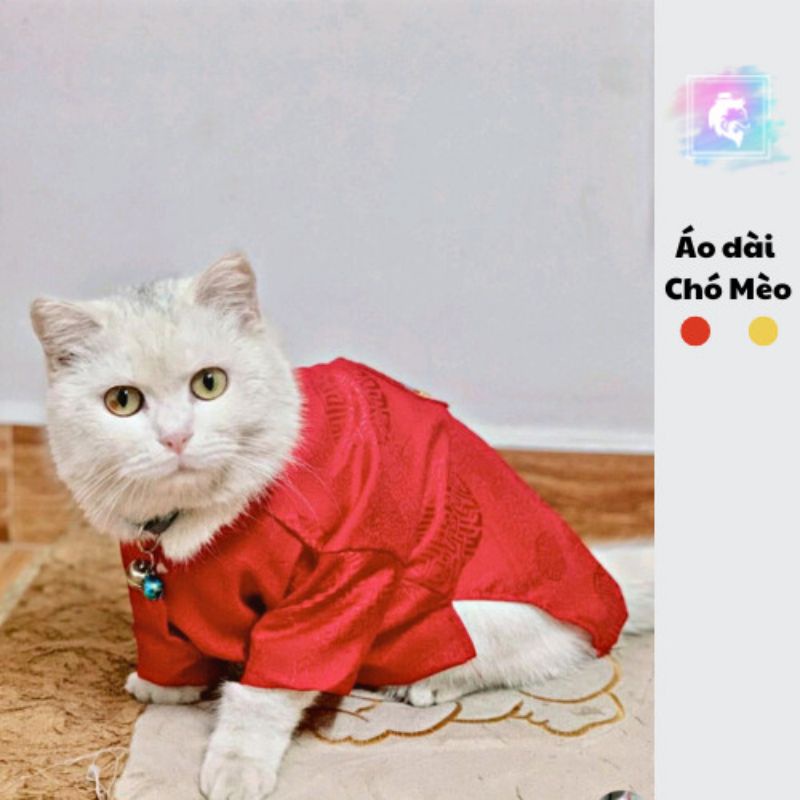 Áo dài cho chó mèo mặc Tết vải gấm thêu thời trang Sói Store