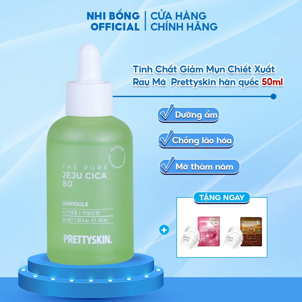 Tinh Chất Serum Dưỡng Ẩm & Giảm Dầu Mụn Chiết Xuất Rau Má PrettySkin Hàn Quốc The Pure JeJu Cica 80 Ampoule 50ml