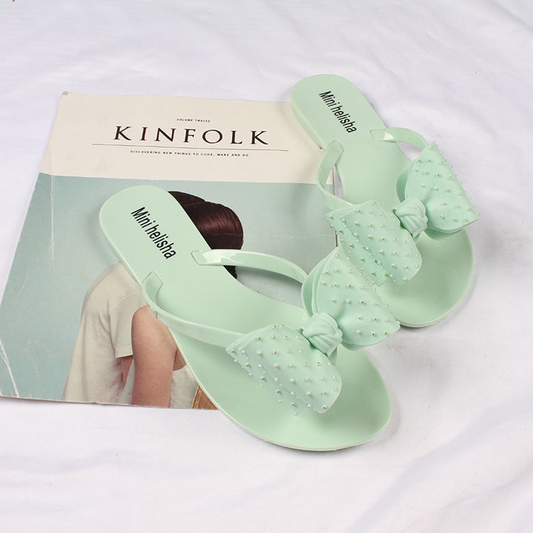 Dép Xỏ Ngón Đế Bằng Chống Trượt Đính Nơ Pha Lê Thời Trang Mùa Hè 2021 Dành Cho Bạn Nữ