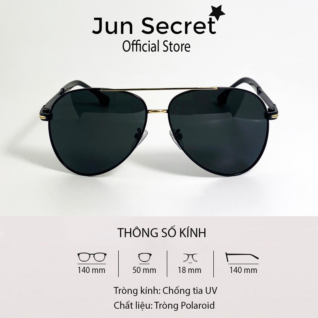 Kính mát nam thời trang cao cấp Jun Secret gọng kim loại độc đáo, tròng polaroid chống nắng, chống tia UV JS87A38