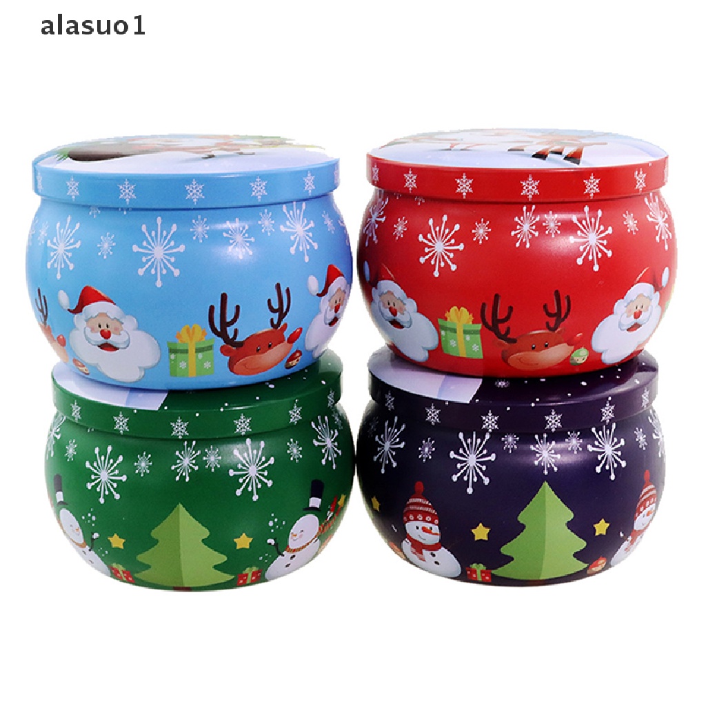 [alasuo1] Hộp Thiếc Đựng Kẹo Giáng Sinh Hình Tròn Mạ Thiếc