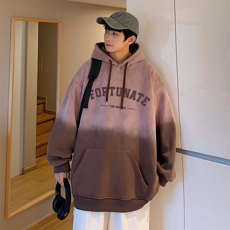 Áo Hoodie Nhuộm Màu Gradient Phong Cách Retro Cho Nam