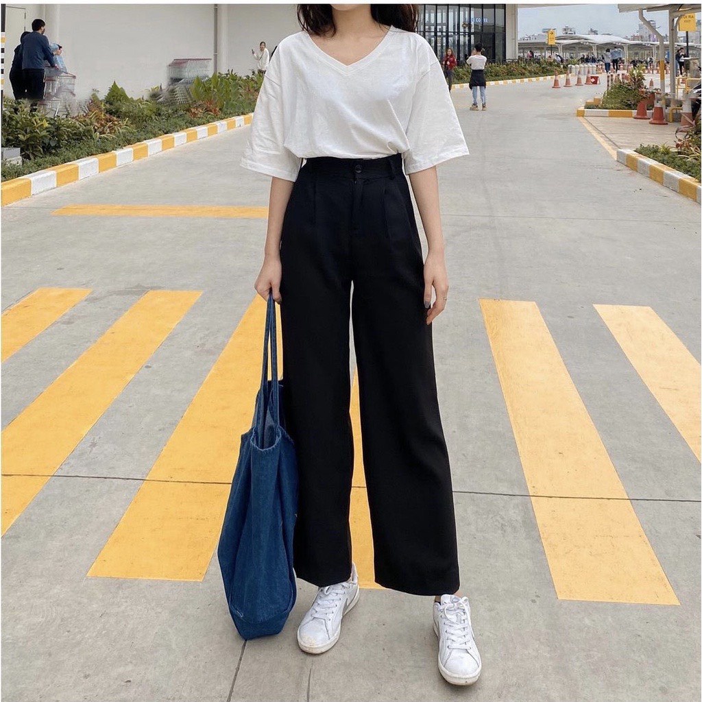 Quần Tây Đen Nữ Ống Rộng Suông Dài Hàn Quốc Phong Cách Ulzzang, Đi Học, Đi Làm, Văn Phòng, Công sở Cực Xinh 764