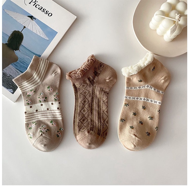 Tất, vớ nữ cổ ngắn họa tiết gấu nâu, vớ nữ chất liệu cotton co giãn 1 đôi