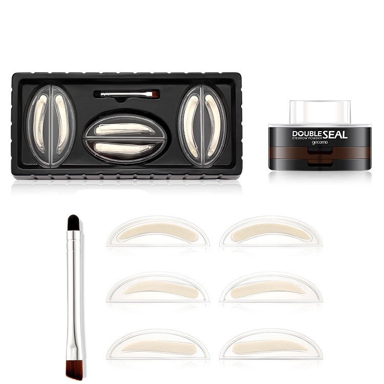 Bột in chân mày Gecomo Eyebrow Powder tiện lợi Hot Trend ( 3 cặp khuôn + Phấn mày 2 ngăn + Cọ) 2x5.5g
