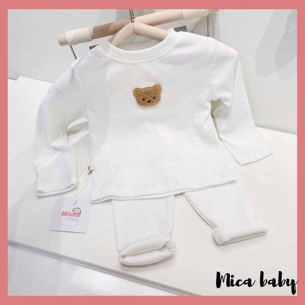 Bộ quần áo dài tay đính gấu dễ thương cho bé chất thun tăm QA51 Mica baby