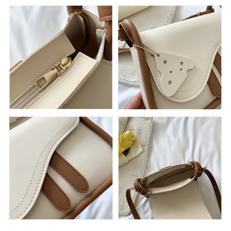 Túi xách nữ đeo chéo phong cách thời trang kèm móc khóa phô mai dễ thương, có 2 màu trắng nâu và đen