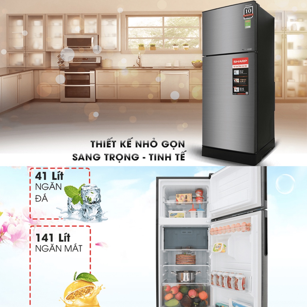 Tủ lạnh Sharp Inverter 182 lít SJ-X201E-DS Công nghệ kháng khuẩn khử mùi phân tử Ag+Cu--Chỉ giao tại HN--