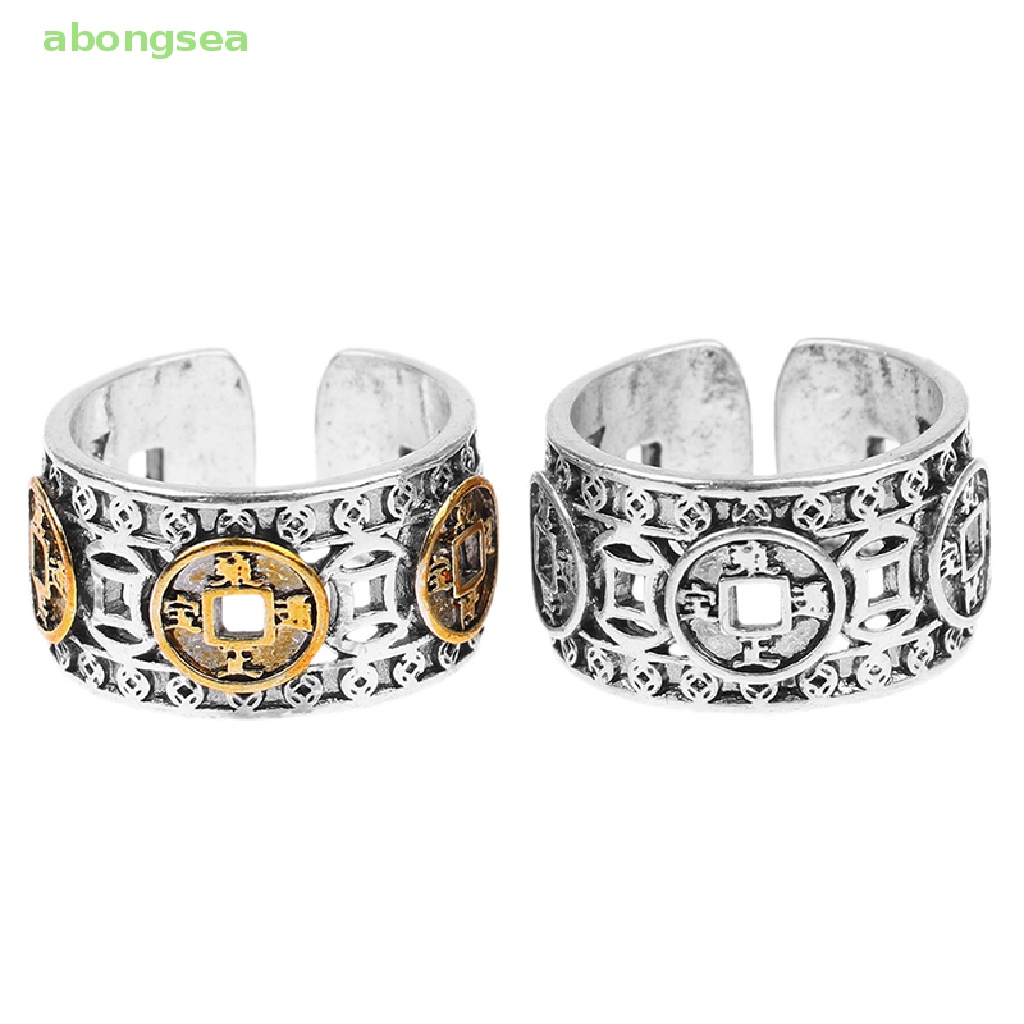 Abongsea Nhẫn Hở Hình Đồng Xu Hoàng Đế May Mắn Phong Cách Vintage Có Thể Điều Chỉnh Cho Nam Nữ