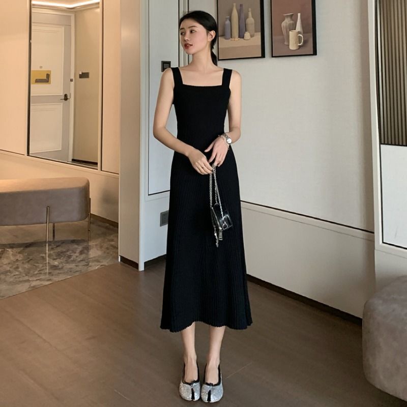 Đầm hai dây bảng dáng dài chất thun gân- Ringu shop