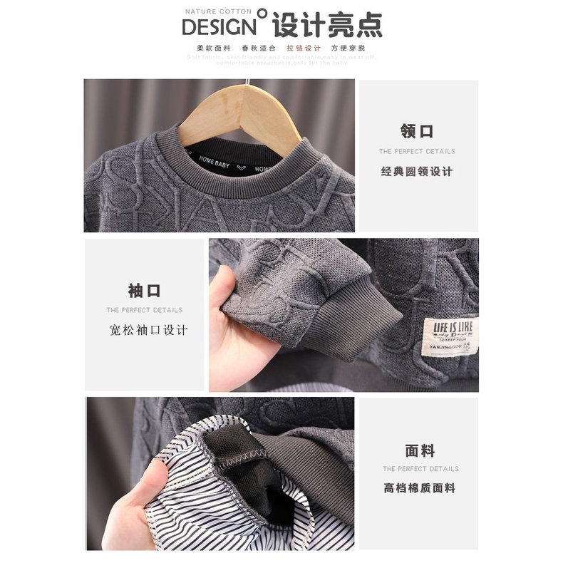 Set Đồ Xuân Thu 2022 Hai Món Gồm Áo Sweater Tay Dài Màu Trơn Hợp Thời Trang Cho Bé Trai