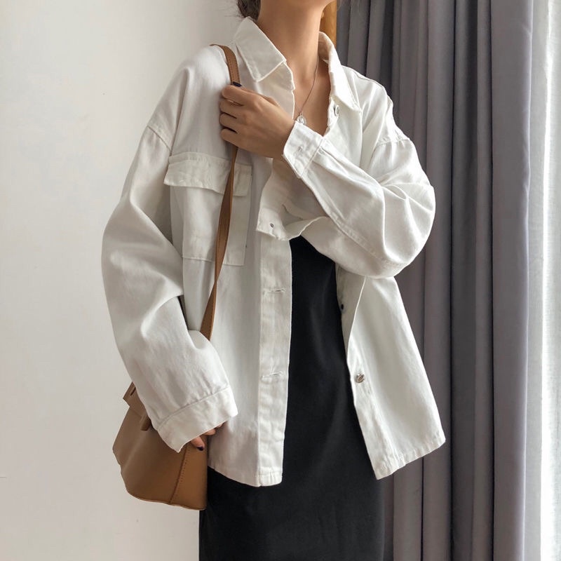 Áo khoác kaki ulzzang form rộng unisex màu trắng, đen