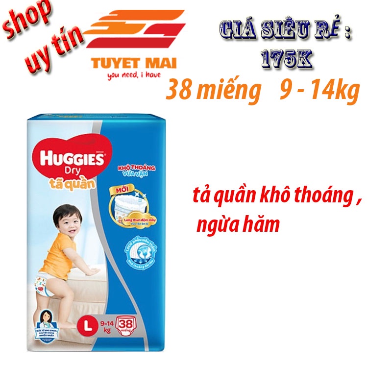 Tã quần Huggies Dry size L 38 miếng (cho bé 9 - 14kg)