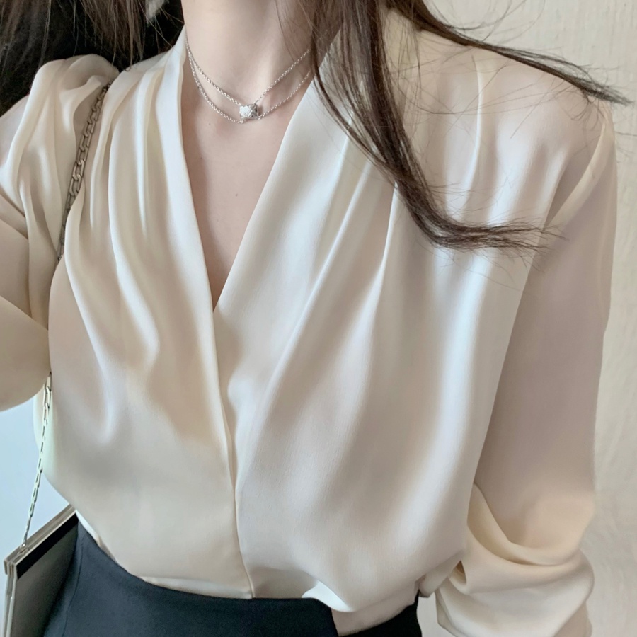 Áo SUXI lụa tay dài cổ chữ V thời trang dành cho nữ