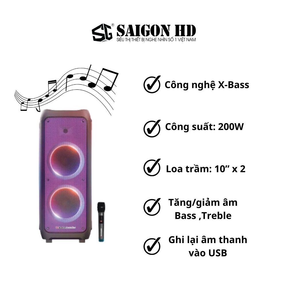 Loa karaoke di động BOSTON ACOUSTICS Party Box BA-1002PB - Hàng chính hãng, pin trâu, tặng kèm 1 micro