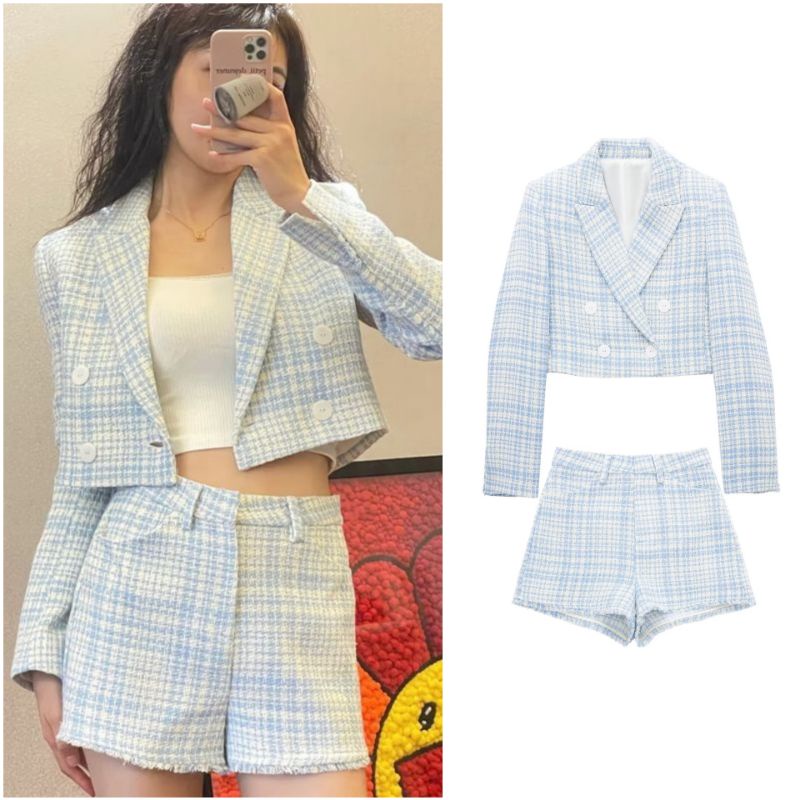 SET ÁO CROPTOP CỔ VEST VÀ SHORT VẢI DẠ TWEET ZARA XUẤT XỊN TQXK