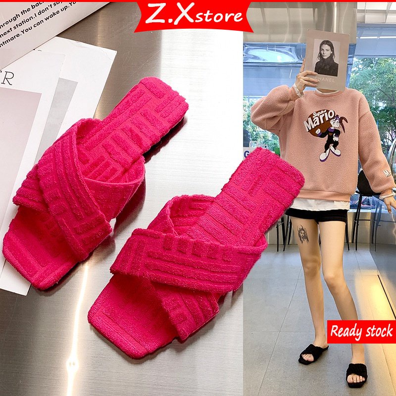 ZTAIXIELUA Xăng đan Cotton Đế Bằng Size Lớn 40-42Cross 01171