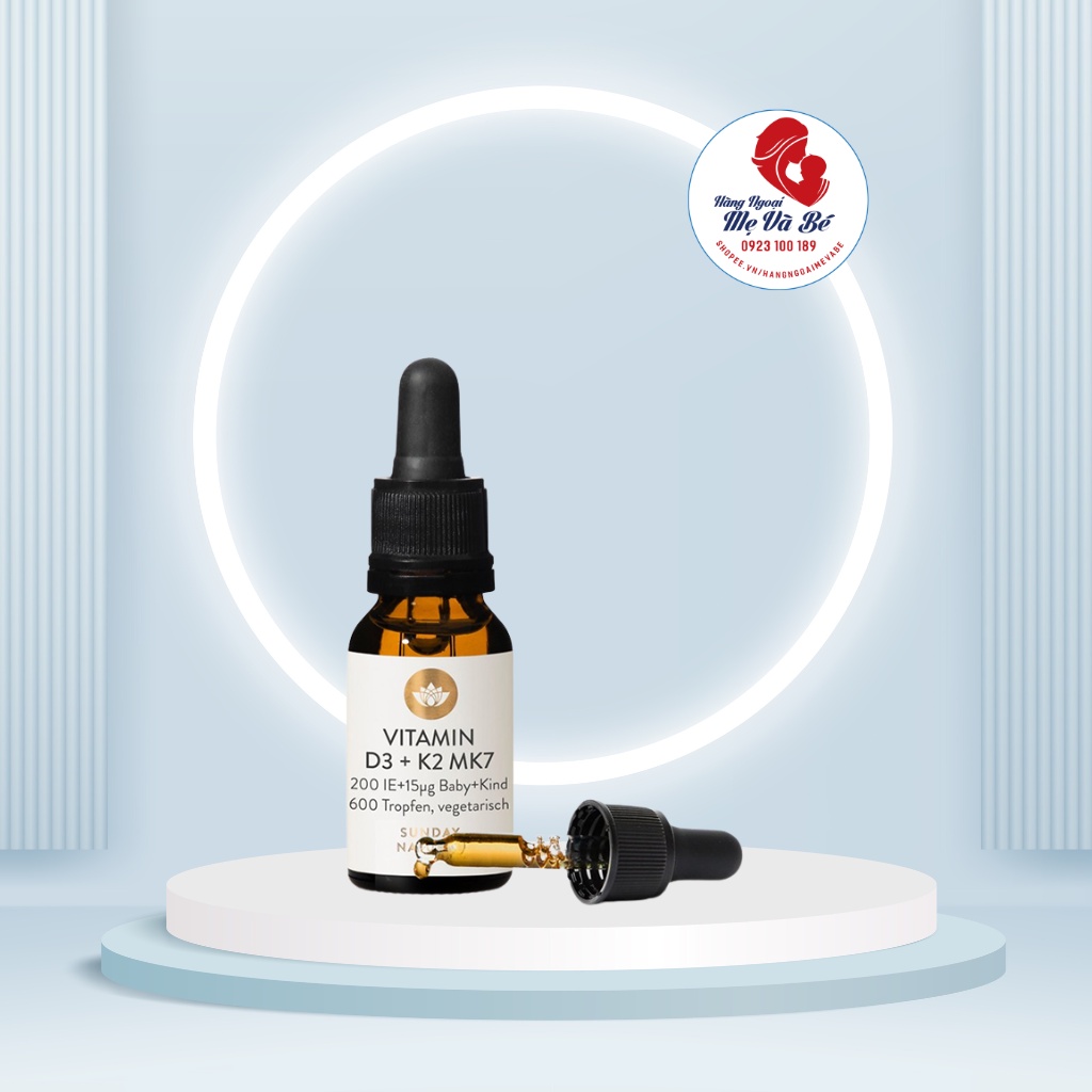 Vitamin D3 K2 Mk7 Sunday Natural Đức, vitamin cho bé 20ml [Date 2/2025]