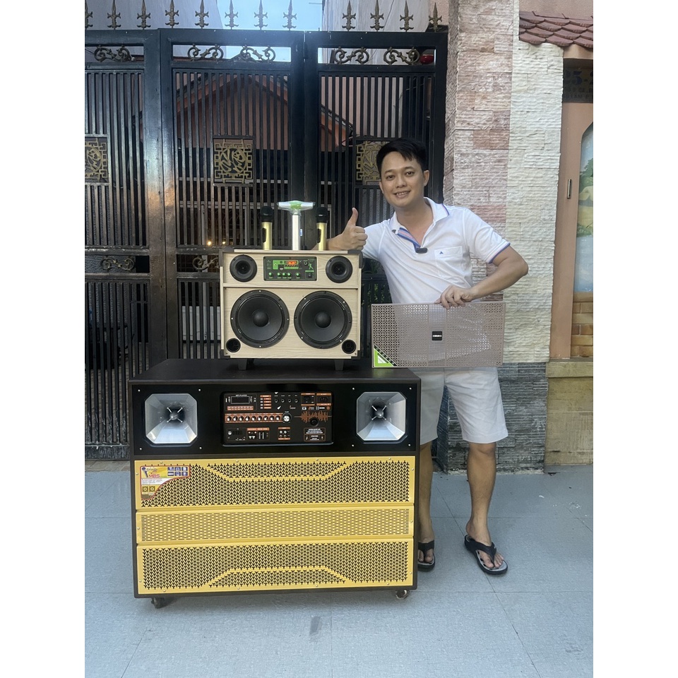 Loa kéo QS 229A - Loa kéo di động mini âm thanh lớn - Loa kéo di động bass 2.5 tấc - Kèm 2 micro không dây - Có remote