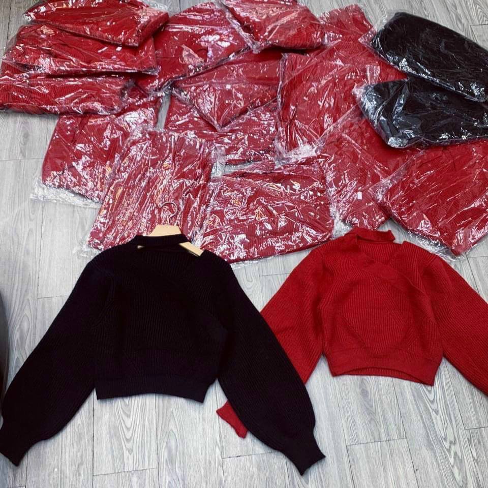 Áo len cổ choker hở vai hàng quảng châu siêu đẹp - Áo len tay bồng nữ