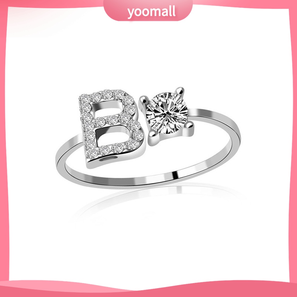 Nhẫn Hở Mạ Bạc Khắc Chữ Cái Có Thể Điều Chỉnh Kích Cỡ Màu Sắc