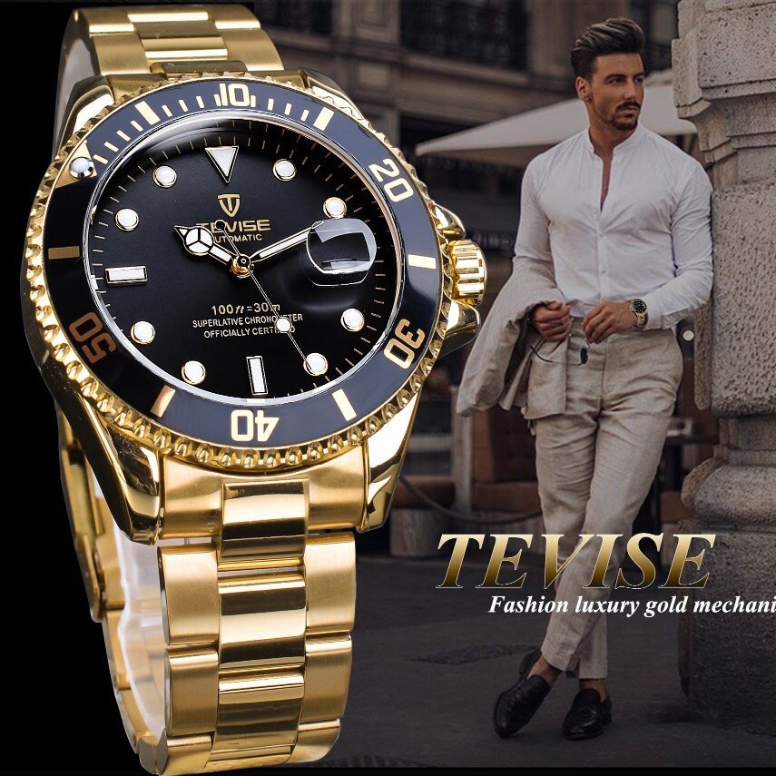 Đồng hồ nam Tevise t801 vàng