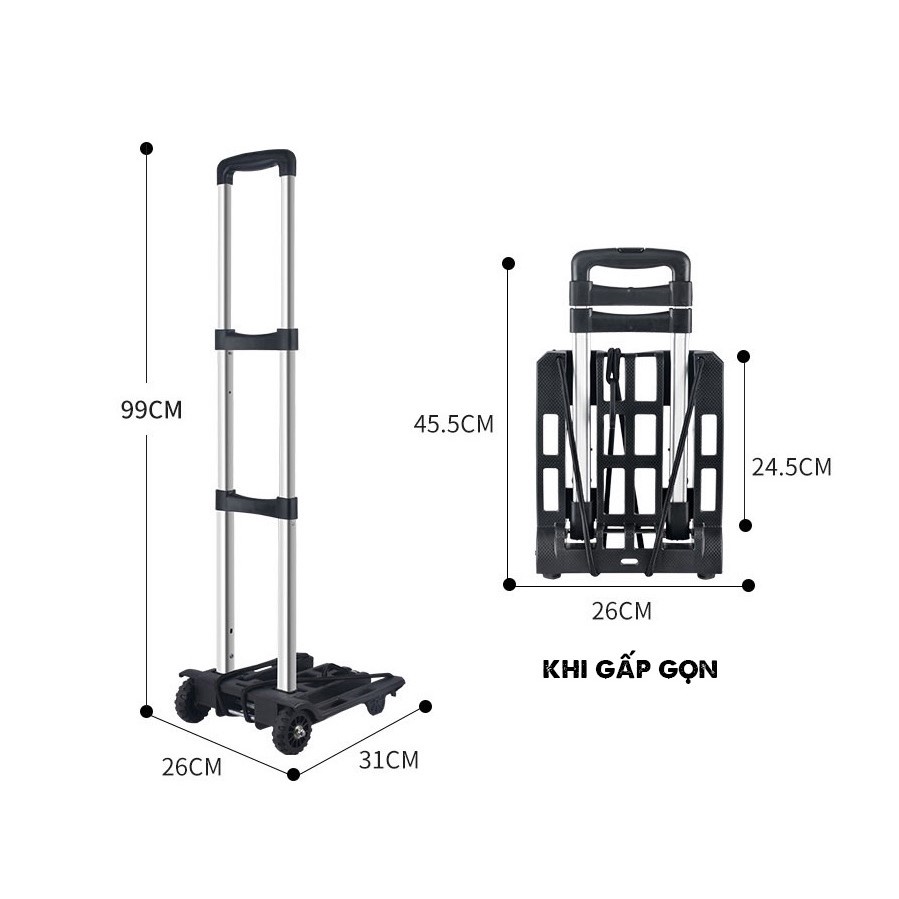 Xe Kéo hàng - Xe đẩy hàng Gấp Gọn 6 bánh VT160, tải trọng 150kg nhập khẩu chất lượng cao