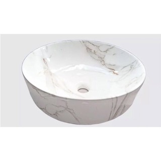 Lavabo rửa mặt bằng sứ màu vân đá nghệ thuật (tròn đặt bàn, nhập khẩu)