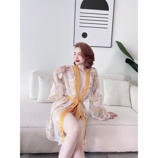 Áo Choàng Ngủ, Set Choàng Kèm Quần Vải Voan Phối Satin .