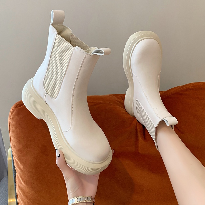 Giày cao cổ Boot nữ Giày da nữ không dây Giày ulzzang Nấm Lùn Clothes