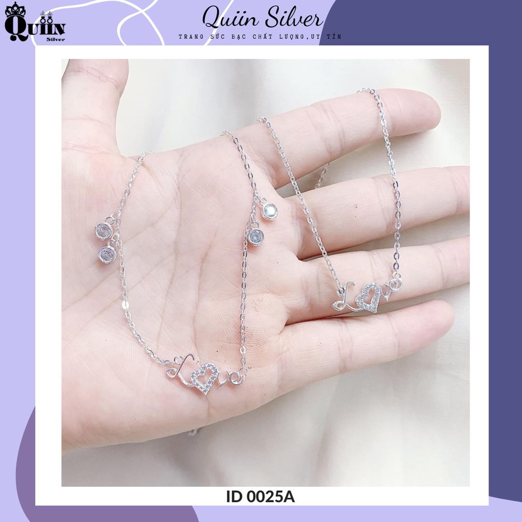Bộ trang sức bạc ta, bạc S925 Quiin - Dây chuyền lắc chân hình chữ Love dành cho nữ 0025A