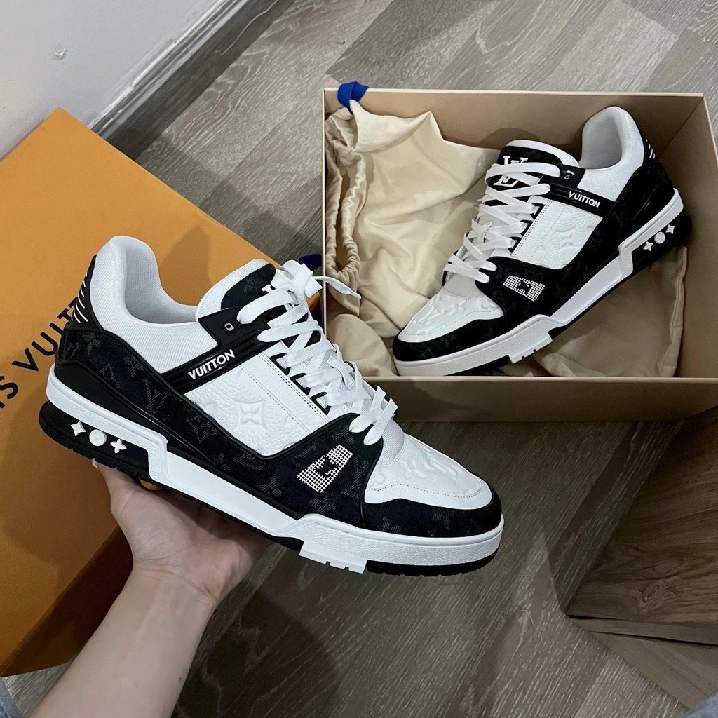 Giày LV Louis Vuitton Trainer Black White, Giày Sneaker LV Nam Nữ Mẫu Mới Hot Hit
