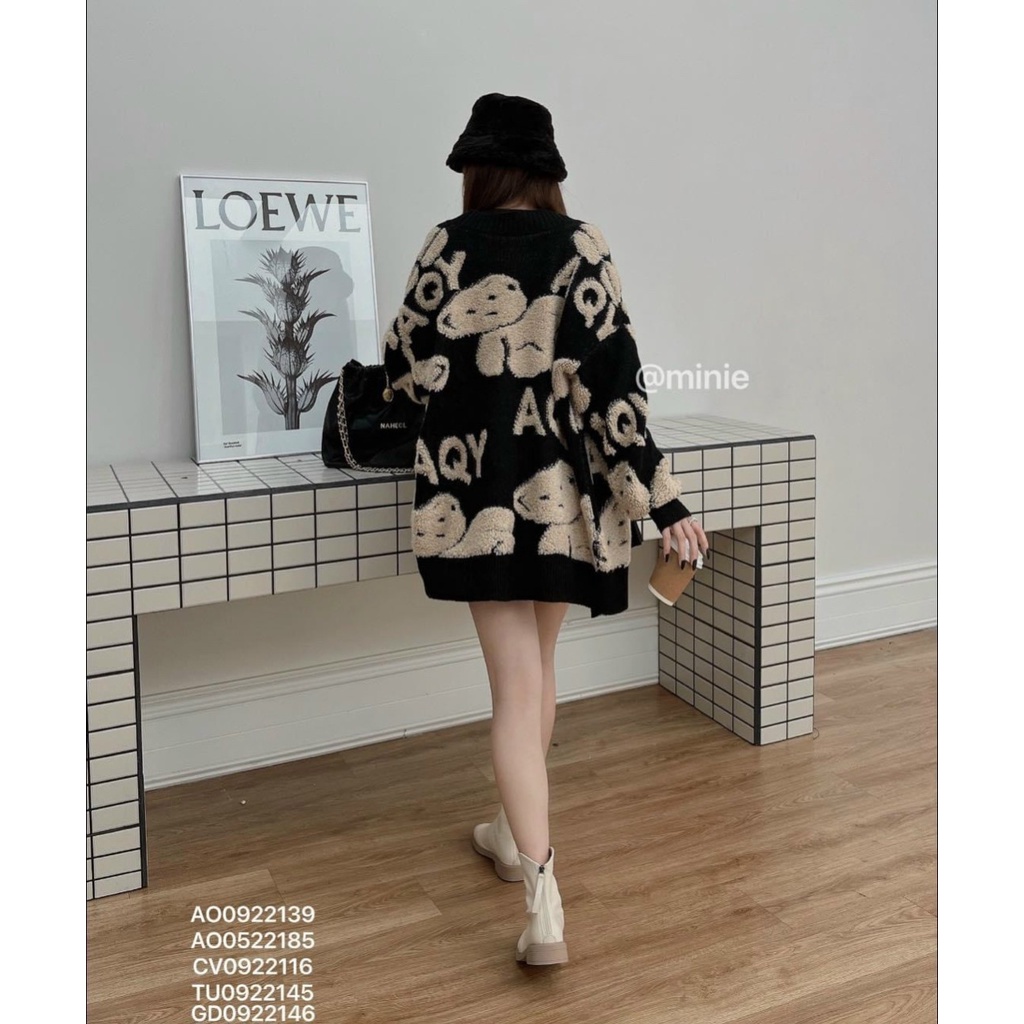 Áo Khoác Len Cardigan Cổ V Cài Khuy Họa Tiết Gấu tay Dài Thời Trang Nữ Hàn Quốc | Vui Vẻ Shop