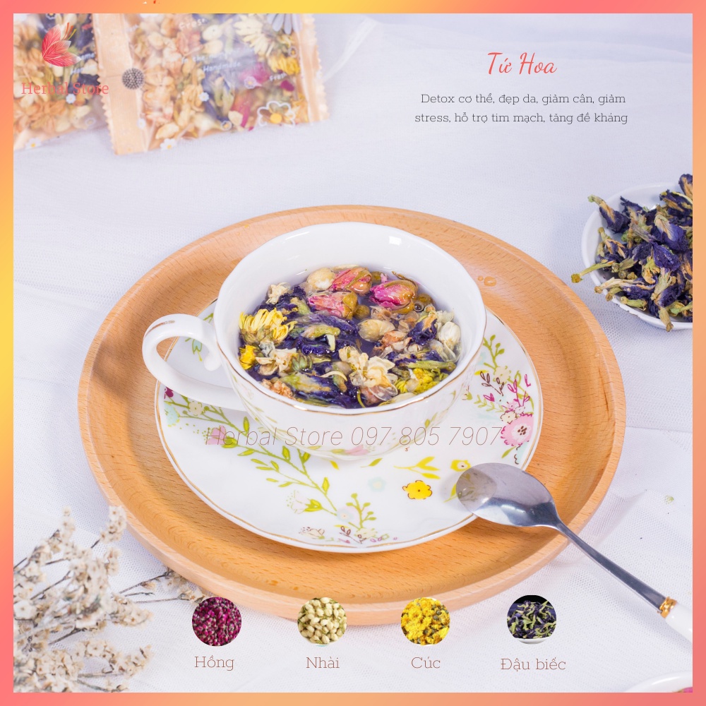 Trà tứ hoa thảo mộc giúp thanh nhiệt, detox, điều hoà cơ thể, gói đầy đặn 7-8gr