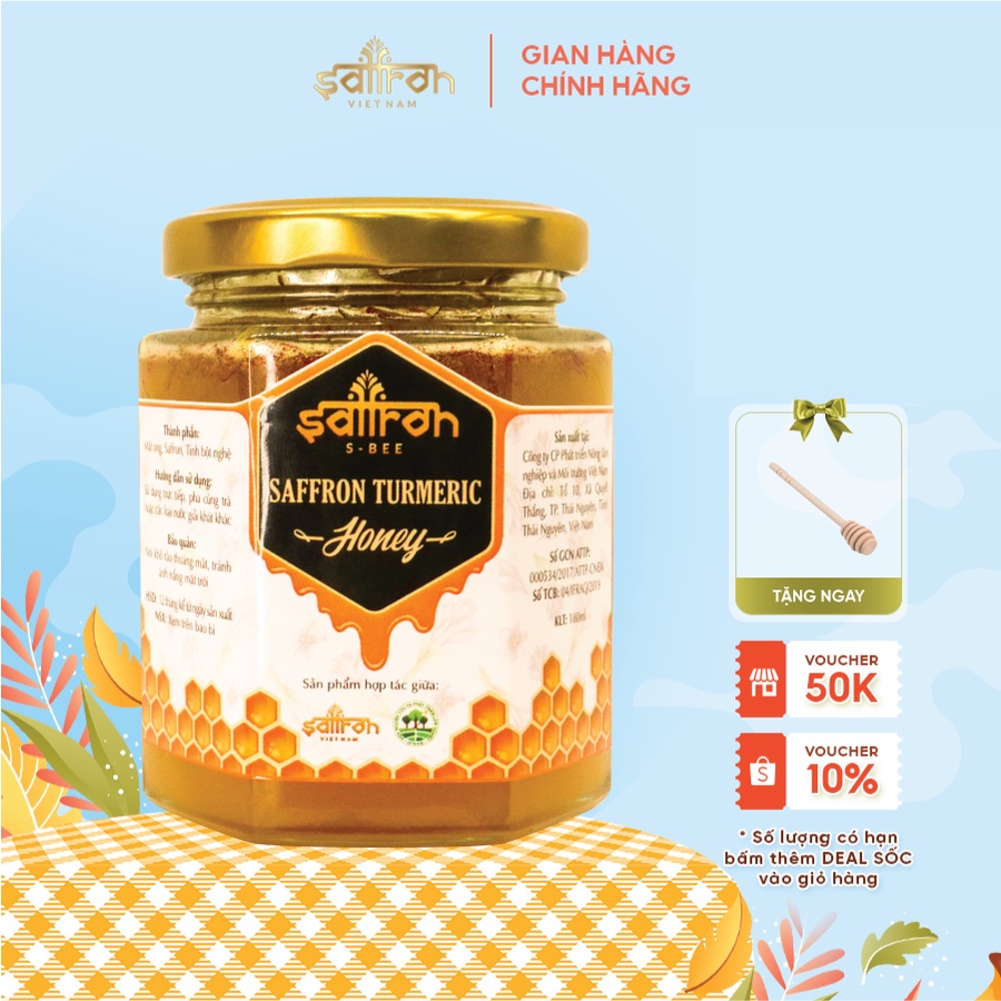 Saffron Turmeric Honey - Mật ong Saffron Tinh Bột Nghệ 180ml/hộp thương hiệu Saffron Việt Nam