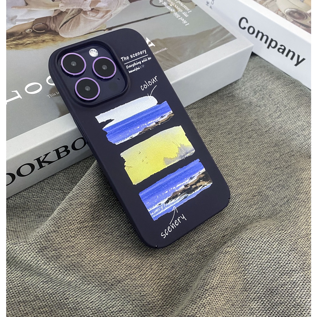 Ốp Điện Thoại PC Cứng Viền TPU Họa Tiết Màu Nước Chống Sốc Cho iPhone 14 13 12 11 Pro Max XS XR 8 7 Plus