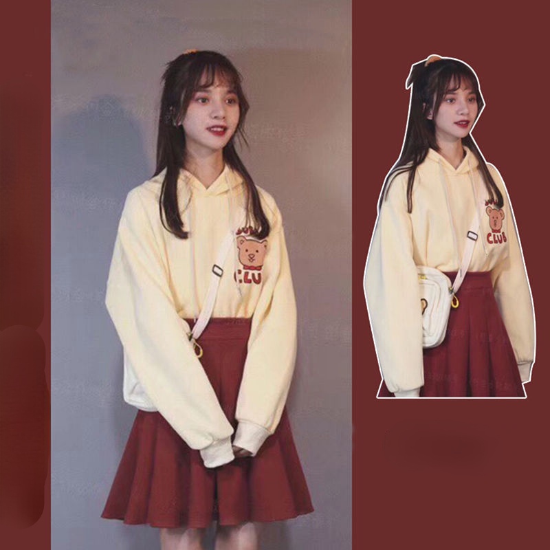 Set Áo Hoodie Và Chân Váy Phong Cách Hàn Quốc Xinh Xắn Cho Nữ