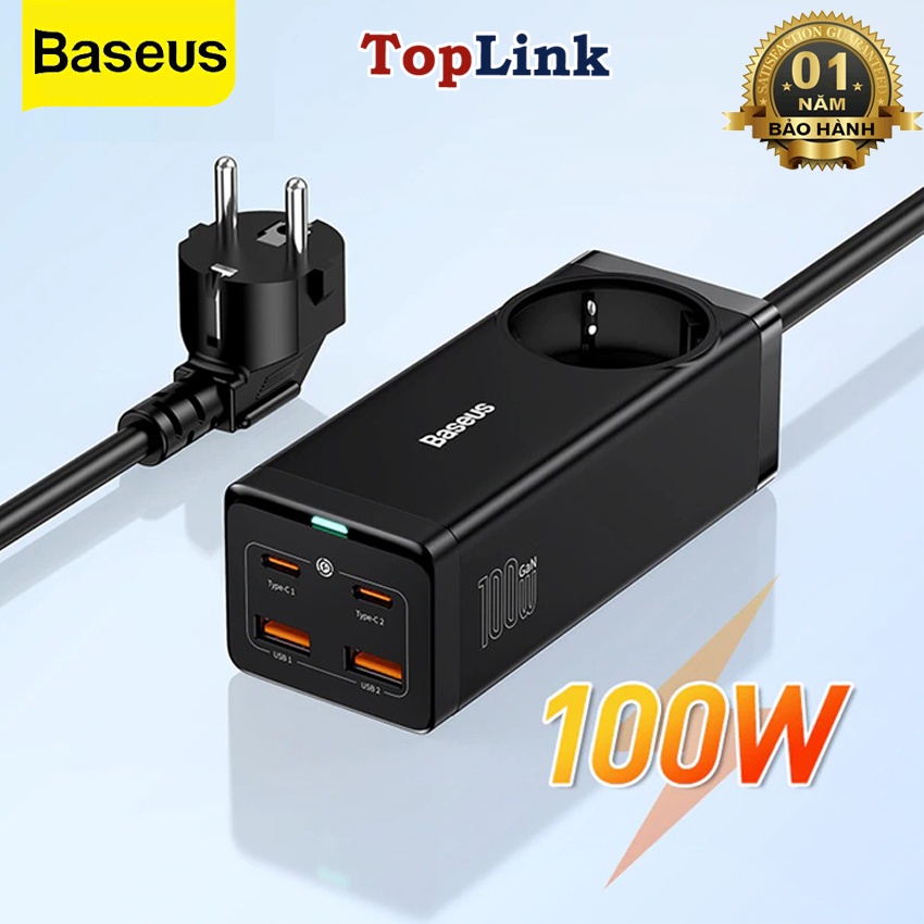 Củ Sạc Siêu Nhanh 100w Gan 3 Pro Baseus Desktop Power Ship Tích Hợp AC – Type C – USB Cho Máy Tính, Laptop, Điện Thoại