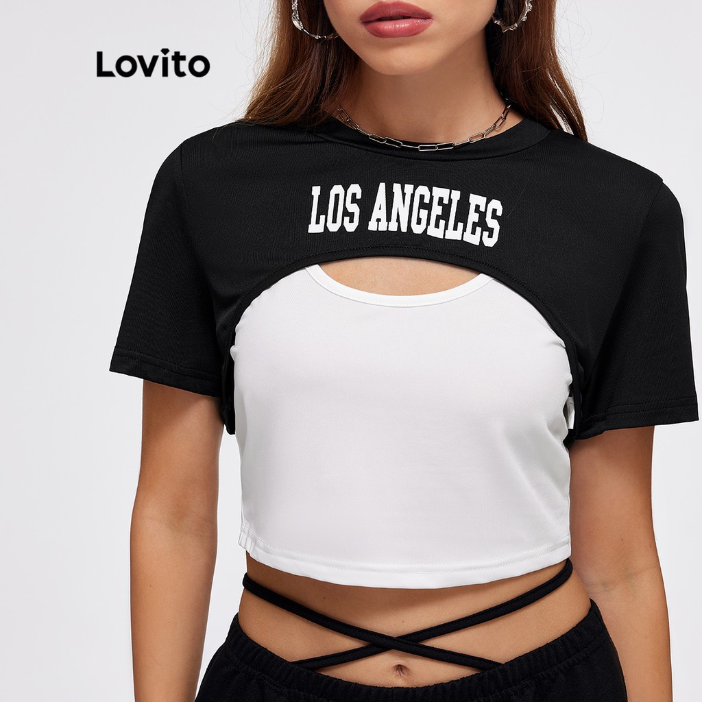 Lovito Set Áo Thun Tay Ngắn In Chữ L20D1110 (Đen / Trắng)