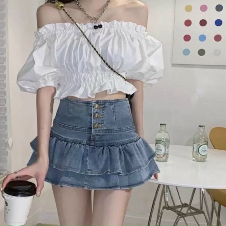 Chân váy jeans xoè 2 tầng  - S9U070