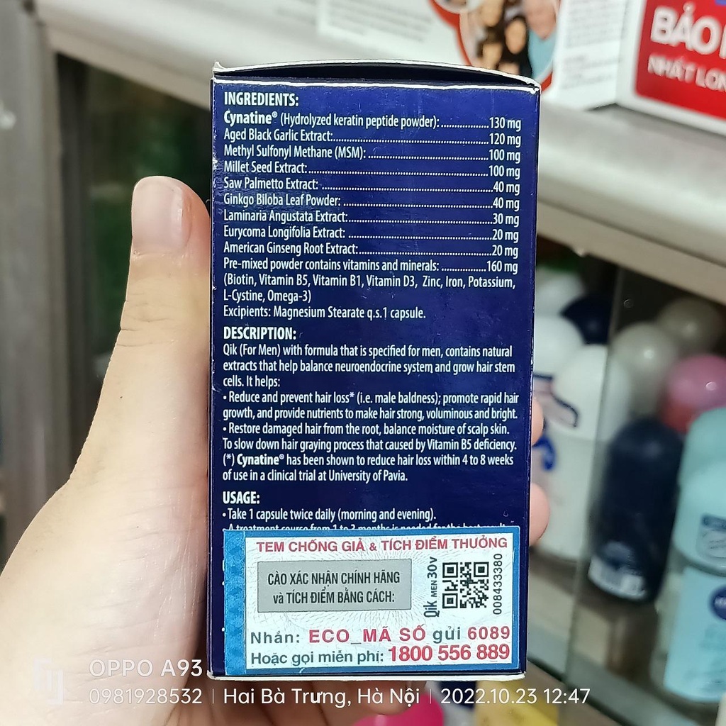 Qik Hair For Men kích thích mọc tóc dành cho nam hộp 30 viên