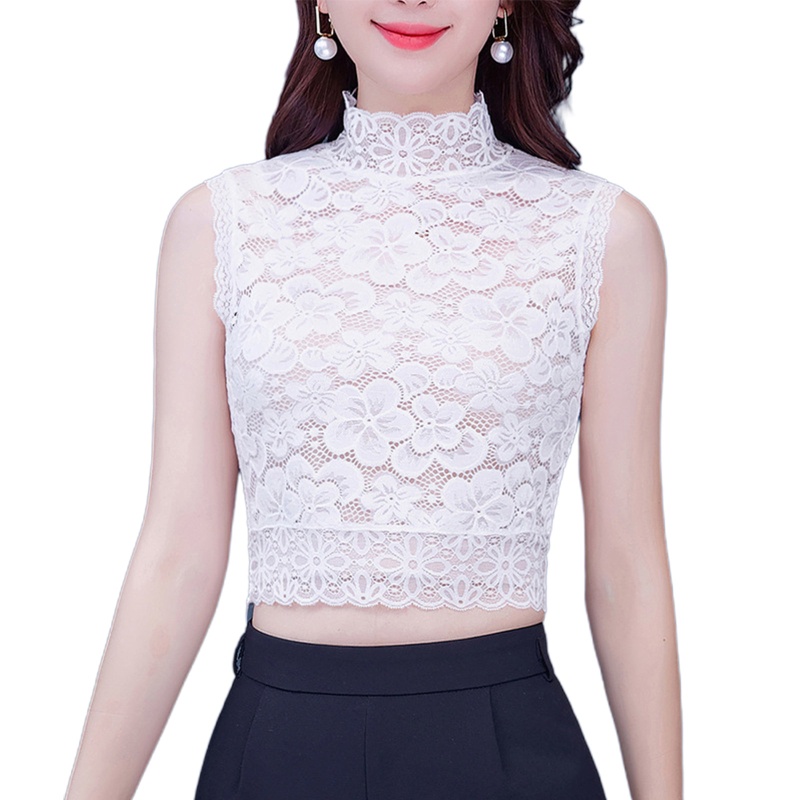 Áo Ren Không Tay Cổ Lọ Màu Trơn In Họa Tiết Hoa Anh Đào Có Thể Tháo Rời Thời Trang Cho Nữ