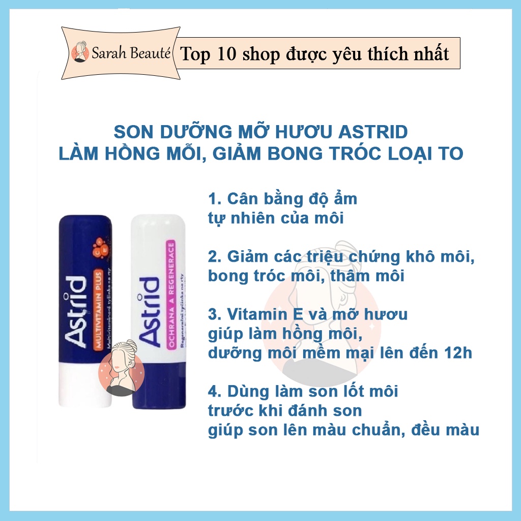 Son dưỡng môi mỡ hươu Astrid Multivitamin tẩy da chết, tái tạo môi mềm, ẩm, Son dưỡng Astrid - Sarah Beaute