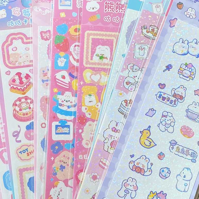 Miếng Dán Trang Trí Sổ Tay / Album Ảnh Màu Laser Họa Tiết Hoạt Hình Lấp Lánh Kiểu Hàn Quốc DIY