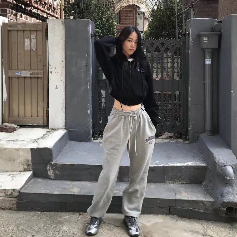 Badblood LISA Quần Thể Thao Lưng Cao Dáng Rộng Dây Rút Phong Cách Hàn Quốc Cho Nữ